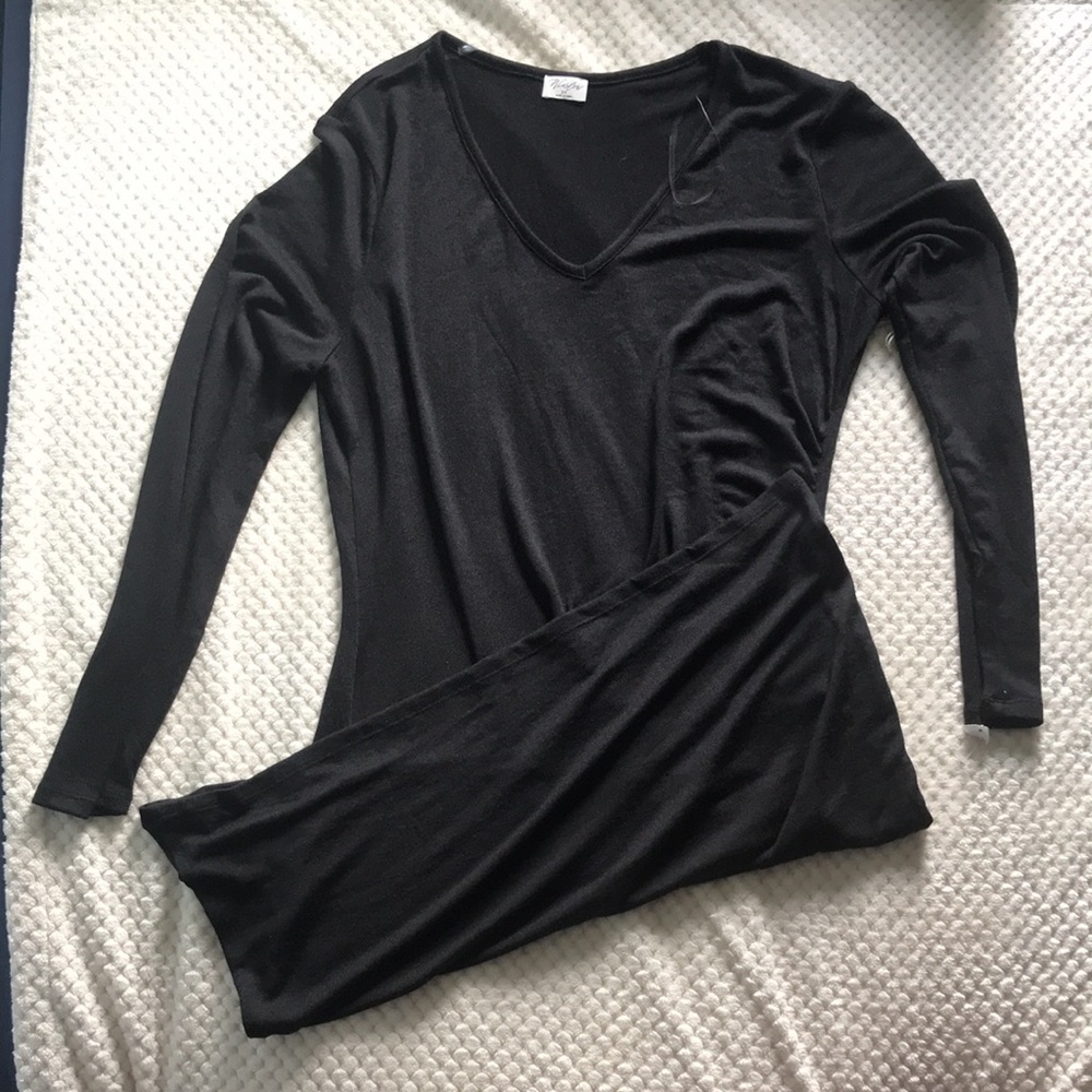 WINSLOW black thin knit clingy dress with side gathering Size 2X brand new